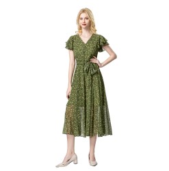 Casual and fashionable versatile printed lace-up dress 251014