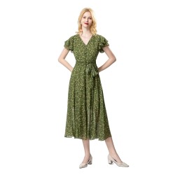 Casual and fashionable versatile printed lace-up dress 251014