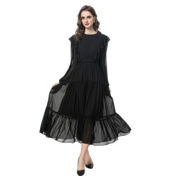 Solid color long-sleeved office lady dress 250707
