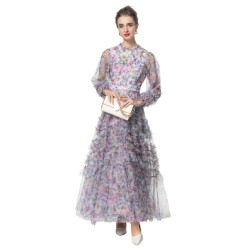 French light luxury high-end mesh printed beaded dress 243902