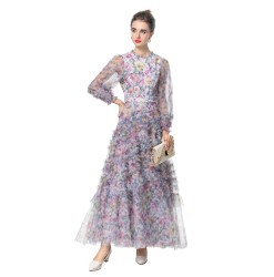 French light luxury high-end mesh printed beaded dress 243902