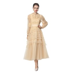 Spring 2025 New Round neck long-sleeved embroidered dress for Women 244011