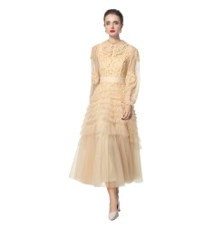 Spring 2025 New Round neck long-sleeved embroidered dress for Women 244011
